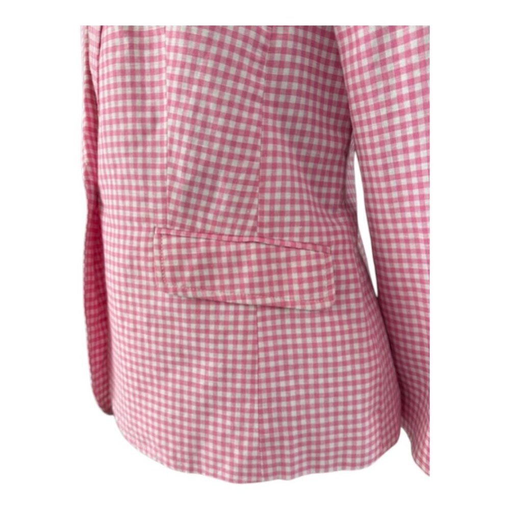 Talbots Women's Classic Summer Pink Blazer Gingham Plaid Linen Blend Sz 14P NWOT - Picture 9 of 13